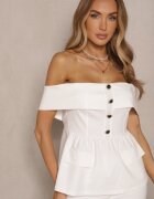 fashion Compleu de costum Alb Bluză tip spaniolă și Pantaloni evazați Silkio