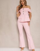 fashion Compleu de costum Roz Bluză Tip spaniolă și Pantaloni Flare Silkio