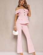 fashion Compleu de costum Roz Bluză Tip spaniolă și Pantaloni Flare Silkio