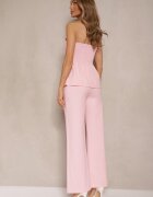 fashion Compleu Roz Top Bandeau Decorat cu Nasturi și Pantaloni Largi Palarienna