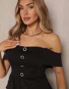 fashion Compleu tip costum Negru Bluză tip spaniolă și Pantaloni evazați Silkio