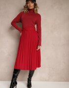 fashion Fustă Roșie Plisată cu Curea Decorativă Sanitha