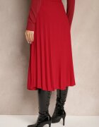 fashion Fustă Roșie Plisată cu Curea Decorativă Sanitha