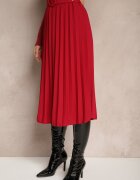 fashion Fustă Roșie Plisată cu Curea Decorativă Sanitha