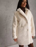 fashion Palton de blană bej deschis la un rând de nasturi cu căptușeală și buzunare Daithianne