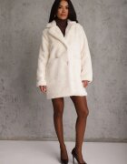 fashion Palton de blană bej deschis la un rând de nasturi cu căptușeală și buzunare Daithianne