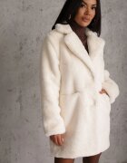 fashion Palton de blană bej deschis la un rând de nasturi cu căptușeală și buzunare Daithianne
