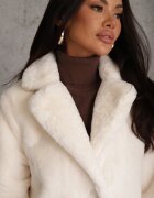 fashion Palton de blană bej deschis la un rând de nasturi cu căptușeală și buzunare Daithianne