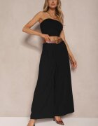 fashion Pantaloni Negri cu Croială Largă Talie Înaltă Ornați cu Curea Rasalle