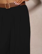 fashion Pantaloni Negri cu Croială Largă Talie Înaltă Ornați cu Curea Rasalle