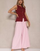fashion Pantaloni Roz cu croială largă High Waist decorate cu o curea Rasalle
