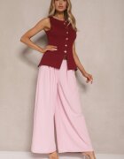 fashion Pantaloni Roz cu croială largă High Waist decorate cu o curea Rasalle