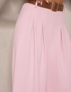 fashion Pantaloni Roz cu croială largă High Waist decorate cu o curea Rasalle
