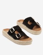 fashion Papuci negri cu catarame și împletitură de iută Karinn