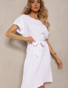 fashion Rochie Albă cu croială dreaptă și curea în talie Tiarina
