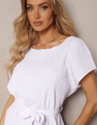 fashion Rochie Albă cu croială dreaptă și curea în talie Tiarina