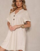 fashion Rochie bej deschis din bumbac cu croi boxy cu nasturi mari Elanorella