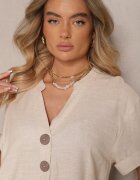 fashion Rochie bej deschis din bumbac cu croi boxy cu nasturi mari Elanorella