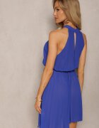 fashion Rochie Bleumarin Cloș cu Pliuri și Închidere la Gât Mini și curea suplimentară Asmeriema