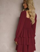 fashion Rochie bordou cu croială evazată cu volane și mâneci bufante Semiella
