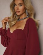 fashion Rochie bordou cu croială evazată cu volane și mâneci bufante Semiella
