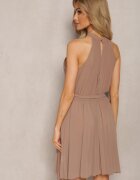 fashion Rochie Cloche Bej Mini cu Pliuri și Închidere la gât cu curea inclusă Asmeriema