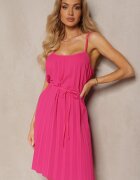 fashion Rochie Evazată Fucsia cu bretele reglabile cu centură textilă Liavara
