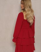 fashion Rochie Roșie cu croi evazat cu volane și mâneci bufante Semiella