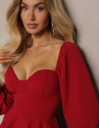 fashion Rochie Roșie cu croi evazat cu volane și mâneci bufante Semiella