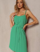fashion Rochie Verde Evazată cu bretele reglabile și cordon din material Liavara