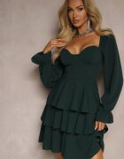 fashion Rochie Verde închis cu croială cloș cu volane și mâneci bufante Semiella