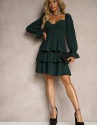 fashion Rochie Verde închis cu croială cloș cu volane și mâneci bufante Semiella