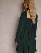 fashion Rochie Verde închis cu croială cloș cu volane și mâneci bufante Semiella
