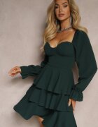 fashion Rochie Verde închis cu croială cloș cu volane și mâneci bufante Semiella