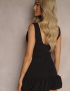fashion Salopetă Negru cu croială cintrată și volan Semiruna