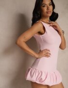 fashion Salopetă Roz deschis cu croială cambrată cu volan Semiruna