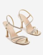 fashion Sandale Aurii cu toc cui decorate cu Zirconii Dennilsa