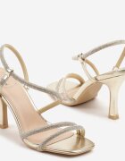 fashion Sandale Aurii cu toc cui decorate cu Zirconii Dennilsa