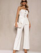 fashion Set Alb Top Bandeau Decorat cu nasturi și Pantaloni cu croi larg Palarienna