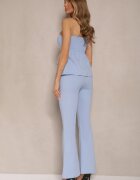 fashion Set Albastru Top Bandeau cu Bască și Pantaloni cu croială Flare Vilkio