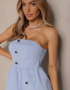 fashion Set Albastru Top Bandeau cu Bască și Pantaloni cu croială Flare Vilkio