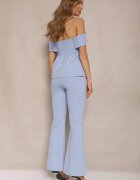 fashion Set De costum Albastru Bluză Tip spaniolă și Pantaloni Flare Silkio