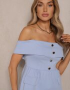 fashion Set De costum Albastru Bluză Tip spaniolă și Pantaloni Flare Silkio