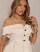 fashion Set De costum Bej Bluză tip spaniolă și Pantaloni evazați Silkio