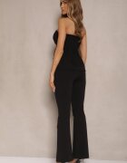 fashion Set Negru Top Bandeau cu Bască și Pantaloni cu croi Flare Vilkio