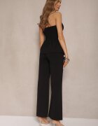 fashion Set Negru Top Bandeau Decorat cu nasturi și Pantaloni cu croială largă Palarienna