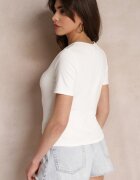 fashion station Bluză Albă striată cu mânecă scurtă și decupaj la decolteu Hyparena