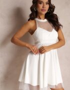 fashion station Rochie Albă Cloș cu Inserție de Tulle Leonela