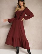 fashion station Rochie Bordo Decorată cu Volane cu Croi Evazat Alleira
