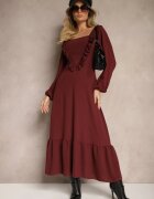 fashion station Rochie Bordo Decorată cu Volane cu Croi Evazat Alleira